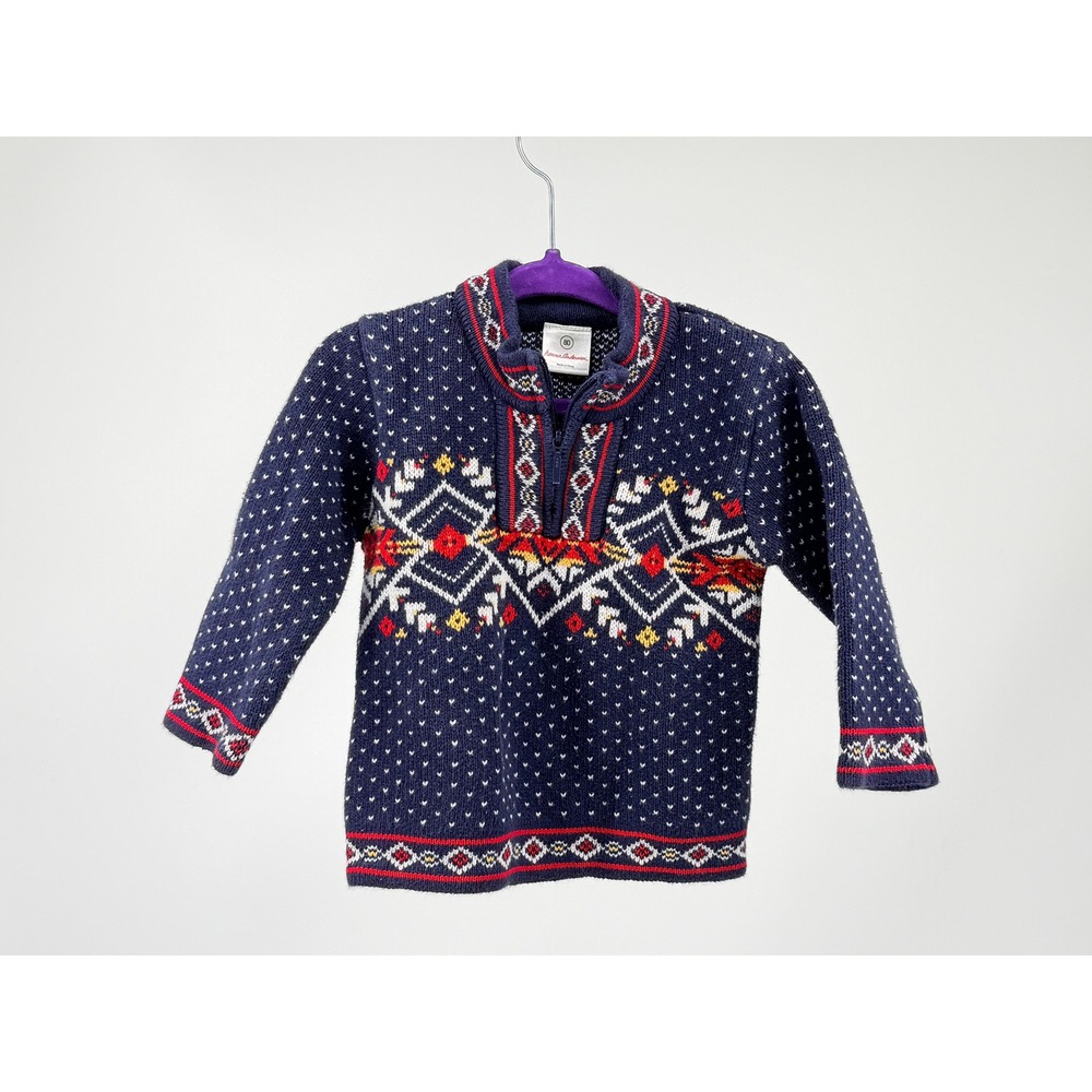 Hanna Andersson Sweater Baby 80 Navy Fair Isle Nordic Quarter Zip